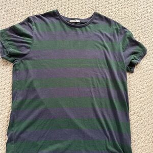Marine Layer Classic Men’s Navy and Green Striped Crew Neck T-Shirt
